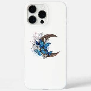 Blaue Schmetterlinge auf hölzernem Halbmond iPhone 16 Pro Max Hülle