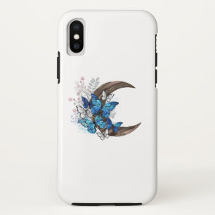 Blaue Schmetterlinge auf hölzernem Halbmond Case-Mate iPhone Hülle