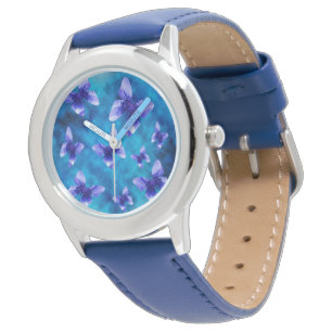 Blaue Schmetterlinge des Sommers, Kinderleder Armbanduhr