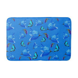 Blaue Schmetterlinge, Eisvögel und Glockenblumen, Badematte