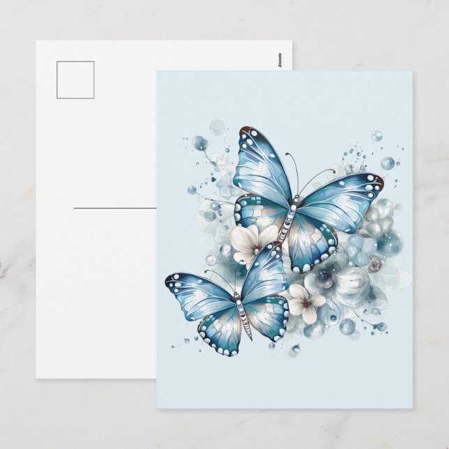 Blaue Schmetterlinge Feiertagspostkarte (Vorne/Hinten)