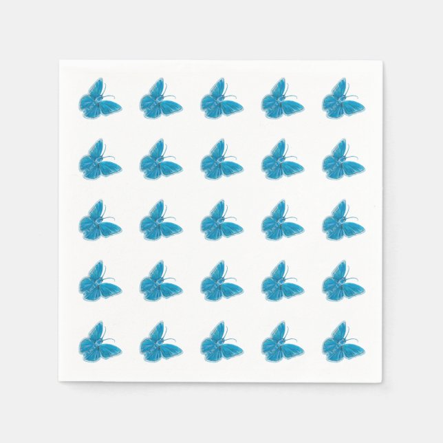 Blaue Schmetterlinge flatterndes Illustrationsmust Serviette (Vorderseite)