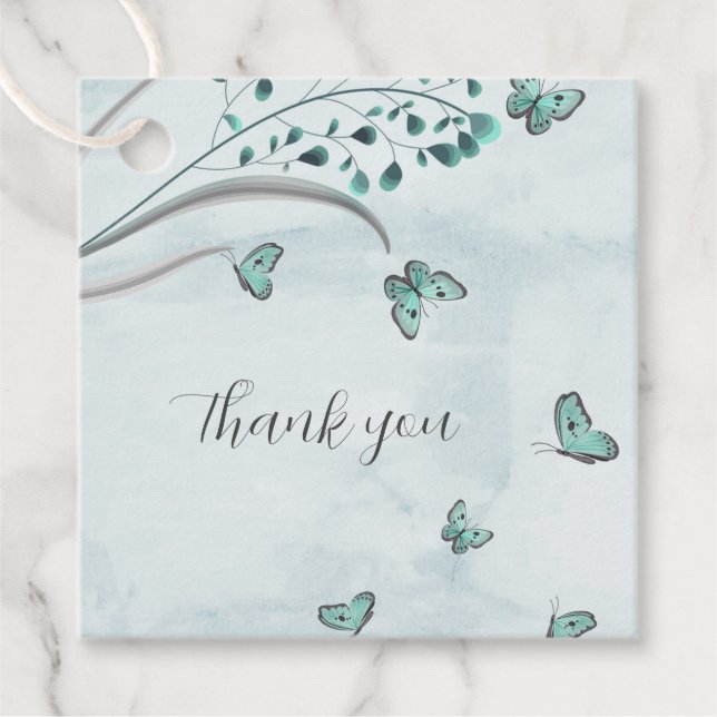 blaue Schmetterlinge floral Geschenkanhänger (Vorderseite)