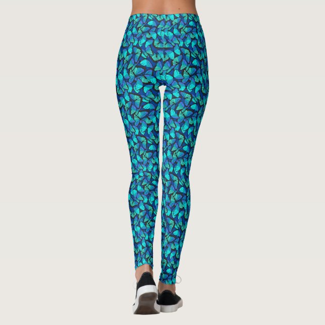 Blaue Schmetterlinge Gemustert Leggings (Rückseite)