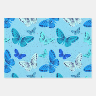 Blaue Schmetterlinge Geschenkpapier Set