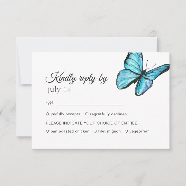 Blaue Schmetterlinge Hochzeit RSVP (Vorderseite)