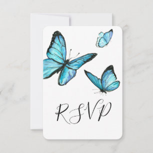 Blaue Schmetterlinge Hochzeit RSVP Karte