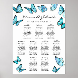 Blaue Schmetterlinge Hochzeitsstichtabelle Poster