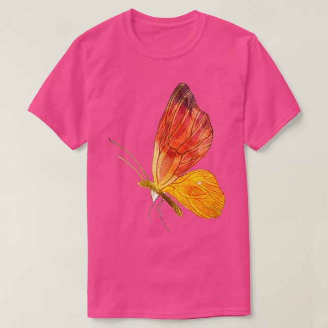 Blaue Schmetterlinge in Orange und Wasser T-Shirt (Design vorne)