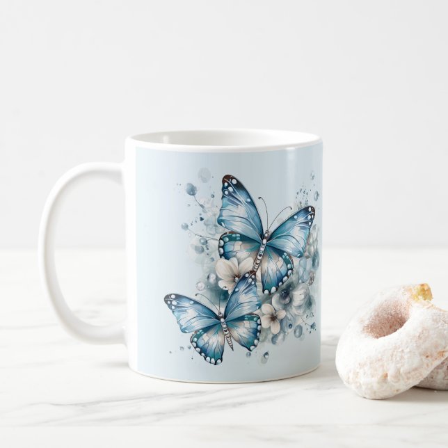Blaue Schmetterlinge Kaffeetasse (Mit Donut)