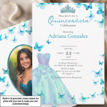 Blaue Schmetterlinge Kleid Tiara Foto Quinceanera