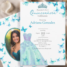 Blaue Schmetterlinge Kleid Tiara Foto Quinceanera