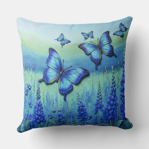 Blaue Schmetterlinge mit blauen Blumen, Kissen