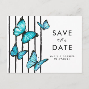 Blaue Schmetterlinge Modern Save the Date Einladungspostkarte
