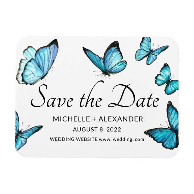 Blaue Schmetterlinge Modern Save the Date Magnet (Horizontal)