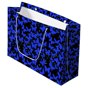 Blaue Schmetterlinge Muster C01.b Schwarze BG Große Geschenktüte