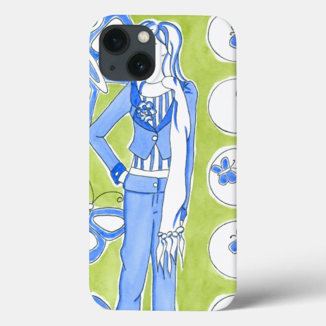 Blaue Schmetterlinge rund um das glamouröse Mädche Case-Mate iPhone Hülle (Rückseite)