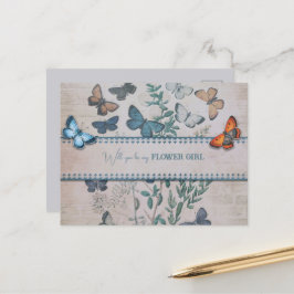 Blaue Schmetterlinge und Blume Blumenmädchen Ankündigungspostkarte