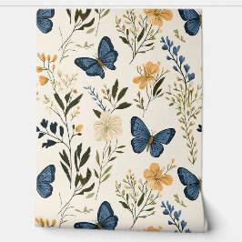 Blaue Schmetterlinge und Grünpflanzen Tapete