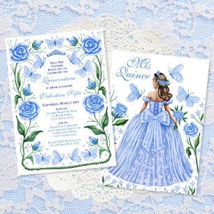 Blaue Schmetterlinge und Rose Prinzessin Quinceane Einladung