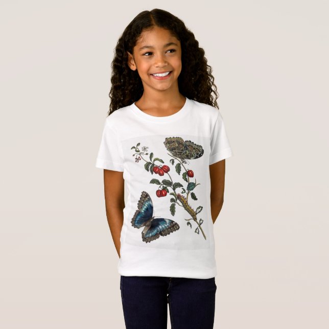 Blaue Schmetterlinge und rote Früchte T-Shirt (Vorne ganz)