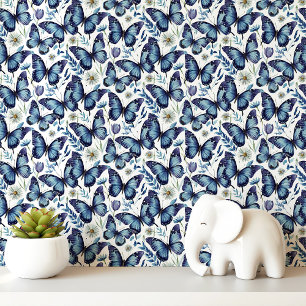 Blaue Schmetterlinge und Wildblumen Tapete