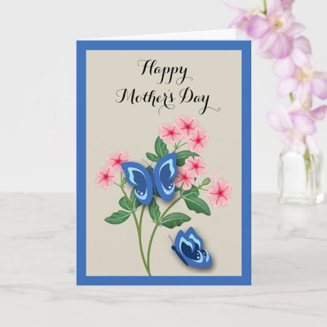 Blaue Schmetterlinge unter Blumen Muttertag Karte (Orchidee)