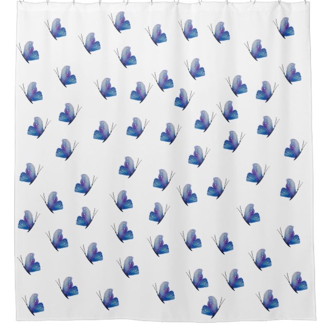 Blaue Schmetterlinge Wasserfarben Art Duschvorhang (Vorderseite)