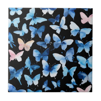 "Blaue Schmetterlinge Wasserfarben Keramik Tile: A Fliese