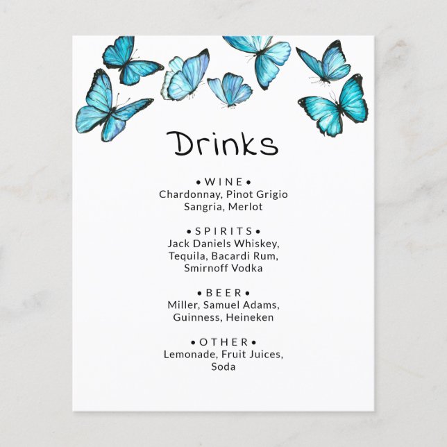 Blaue Schmetterlinge. Whimsical Wedding Drinks Men (Vorderseite)