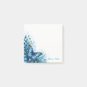 Blaue Schmetterlings-Aquarell-Haftnotizen Post-it Klebezettel