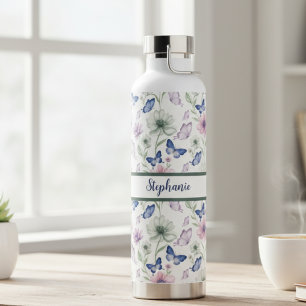 Blaue Schmetterlings-Blumenflasche – Geschenk aus Trinkflasche