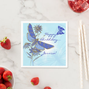 Blaue Schmetterlings-Geburtstagspapier-Servietten Serviette