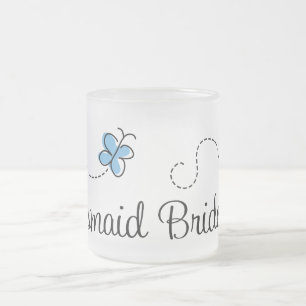 Blaue Schmetterlings-Hochzeits-Brautjungfern-Tasse Mattglastasse