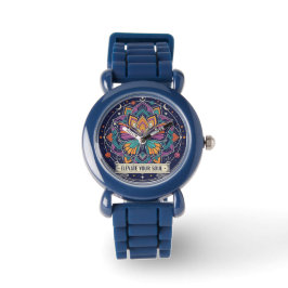 Blaue Schmetterlings-Mandala-Uhr 'Erhebe deine See Armbanduhr