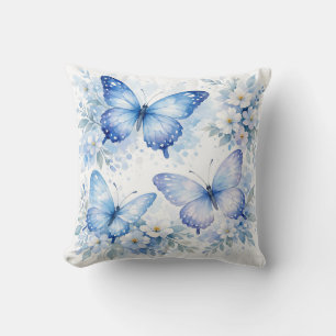 Blaue Schmetterlingsblumenanordnung Kissen