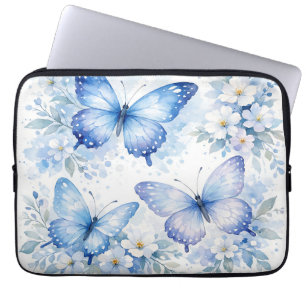 Blaue Schmetterlingsblumenanordnung Laptopschutzhülle