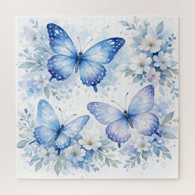 Blaue Schmetterlingsblumenanordnung Puzzle (Vertikal)