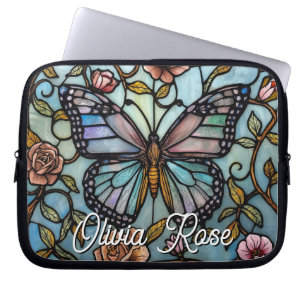 Blaue Schmetterlingskunst aus altem Buntglas Laptopschutzhülle