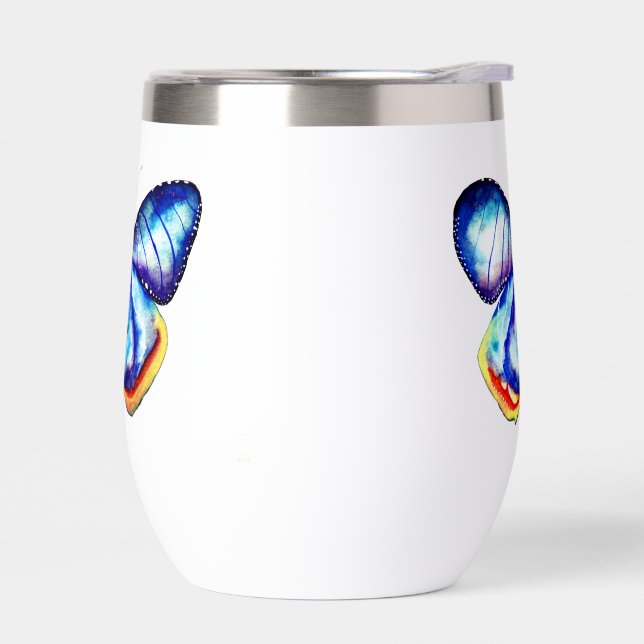 Blaue Schmetterlingskunst Frostiertes Glas-Mug (Links)