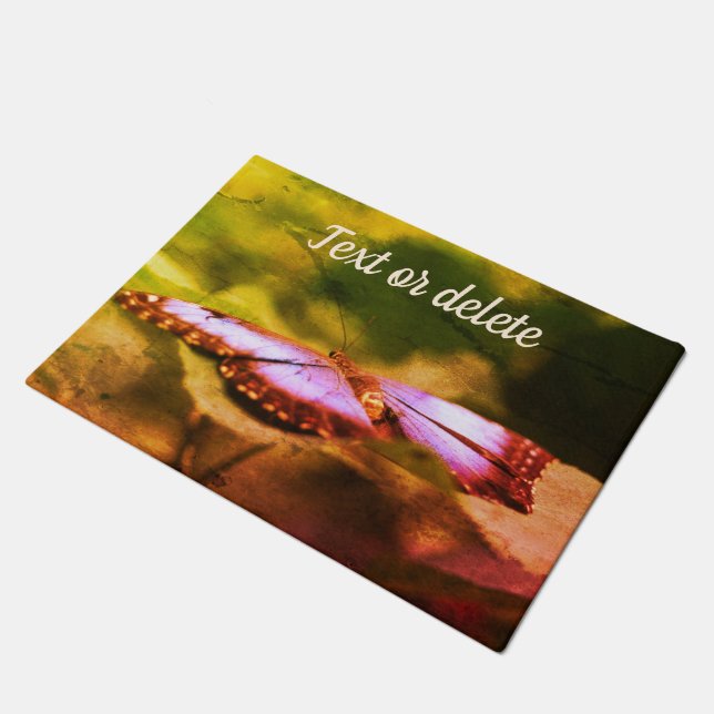 Blaue SchmetterlingsNatur Abstrakt Personalisiert Fußmatte (Schrägansicht)