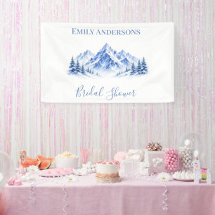 Blaue schneebedeckte Wasserfarben Berge Brautparty Banner