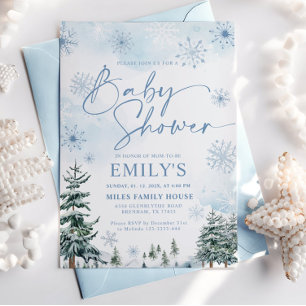 Blaue Schneeblume Winter-Baby-Party Einladung