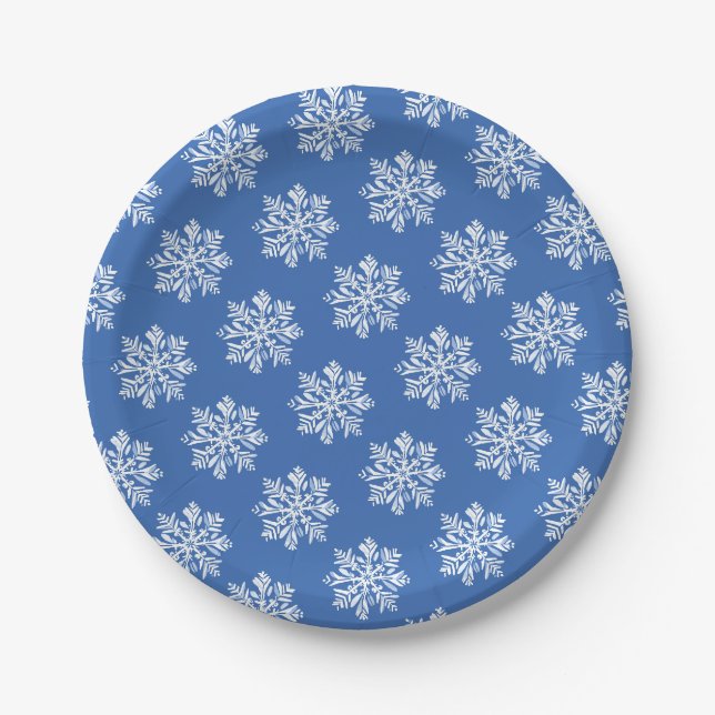 Blaue Schneeblume Winter Muster Weihnachten  Pappteller (Vorderseite)