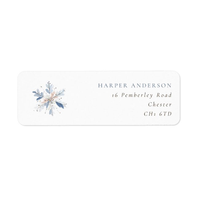 Blaue Schneeblume Winterhochzeit Rücksendeadresse (Vorne)