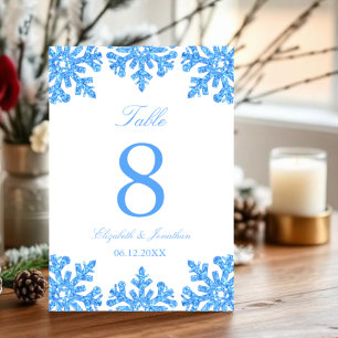 Blaue Schneeblume Winterhochzeit Tischnummer