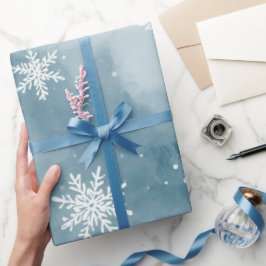 Blaue Schneeblumen Aquarell Winterurlaub Geschenkpapier