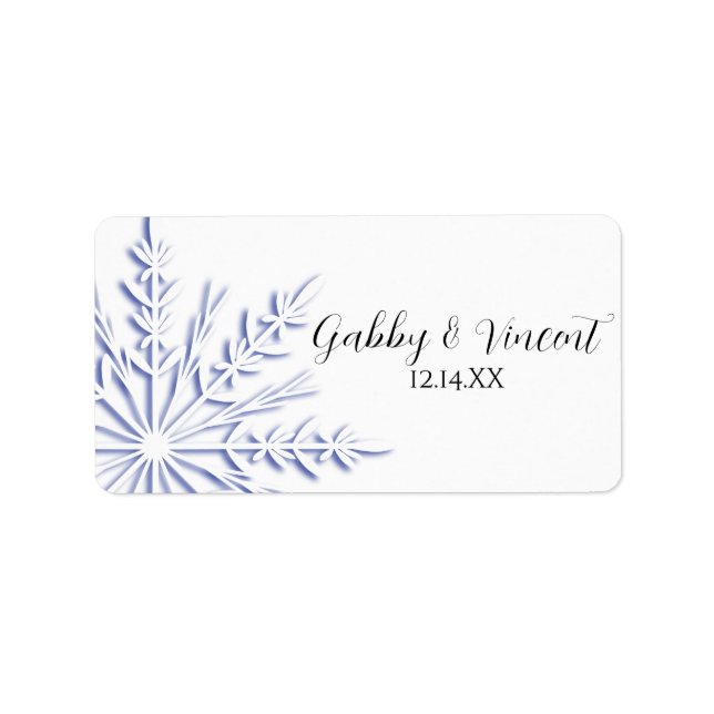 Blaue Schneeflocke auf dem White Winter Wedding Fa Adressaufkleber (Vorne)