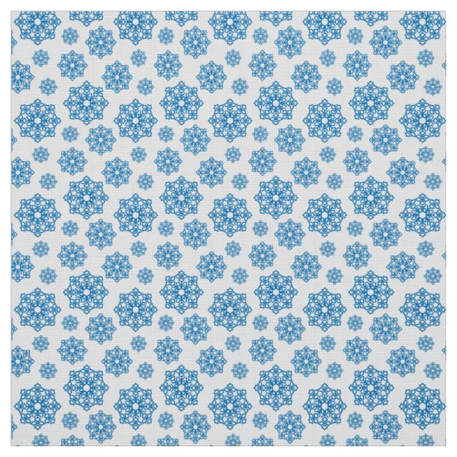 Blaue Schneeflocke auf Weiß mit Fischskala Stoff (Muster)