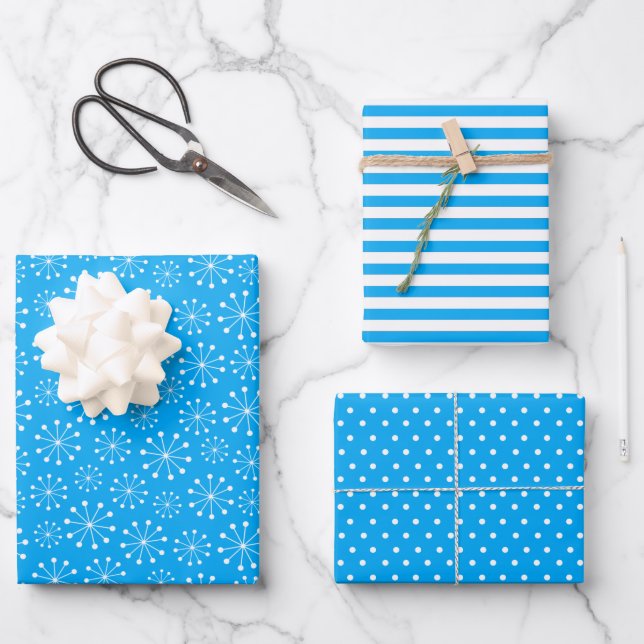 Blaue Schneeflocke Geschenkpapier Set (Vorderseite)